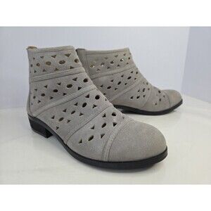Array Portland Suede Leather Laser Cutout Ankle Boots Booties Gray Sz 6.5